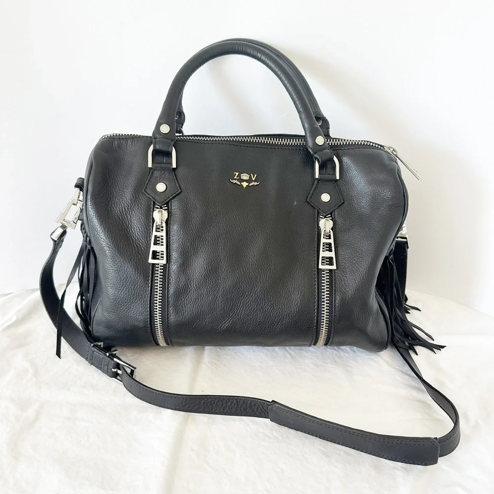 Zadig & Voltaire Black Leather Satchel with Silver Hardware